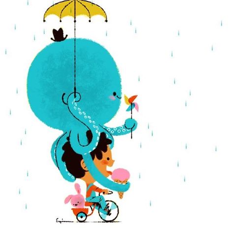 One from some years ago that the constant rain in my town reminded me of. #studioespinosaworks #thepulpoembrace Leo Espinosa, Holding Umbrella, Octopus Illustration, Mid Century Illustration, Coffee Drawing, Octopus Art, Affinity Designer, Arte Sketchbook, My Town