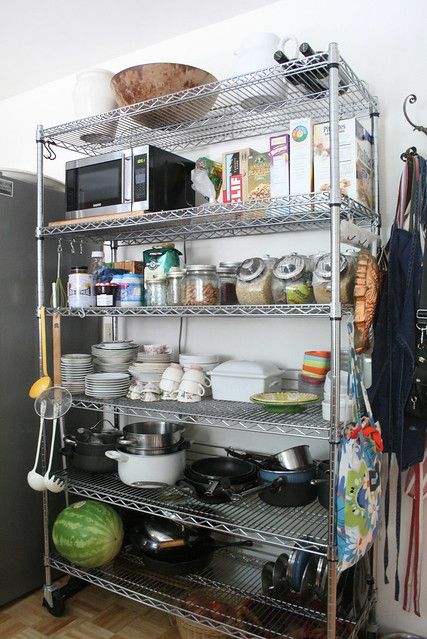 Kitchen | Tamar Schechner | Flickr Pantry Decor, Rack Shelves, Kitchen Storage Hacks, Metal Shelving, Kitchen Organization Pantry, Kitchen Organisation, Smitten Kitchen, Tiny House Kitchen, Storage Racks