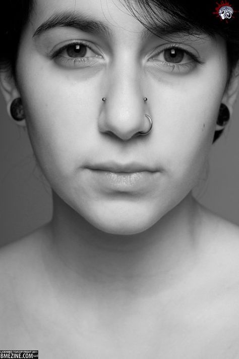 High Nostril Piercings by Hannah Cherry from Fatty's Tattoo in Washington D.C. Courtesy of BMEzine. Paired High Nostrils, High Nostril Piercing Double, Double Nostril Piercing, High Nostril Piercing, Double Nose Piercing, Nostril Piercing, Stretched Lobes, Nose Piercings, Facial Piercings