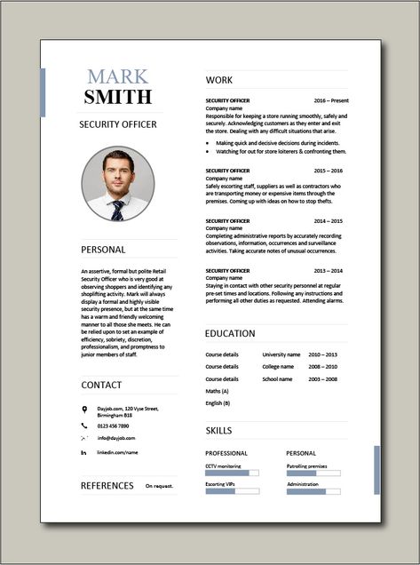 Cv For Security Guard, Cv Template Free Download Microsoft Word Professional Resume, Template Resume Free, Security Contractor, Europass Cv, Job Cover Letter Examples, Cv Templates Free Download, Security Resume, Free Cv Template Word