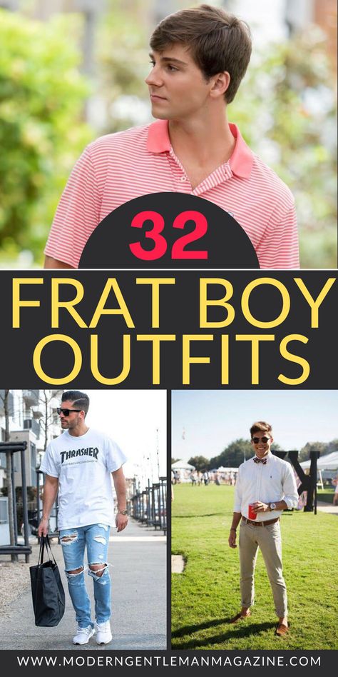 Need outfit inspiration? Check out these 32 frat boy outfit ideas that are perfect for a casual and cool look. #FratBoyFashion #CasualOutfits #MensStyle Frat Boy Outfits, Frat Boy Aesthetic, Frat Boy Costume, Frat Boy Outfit, Boy Outfit Ideas, Frat Outfits, Frat Guys, Church Attire, Frat Boy