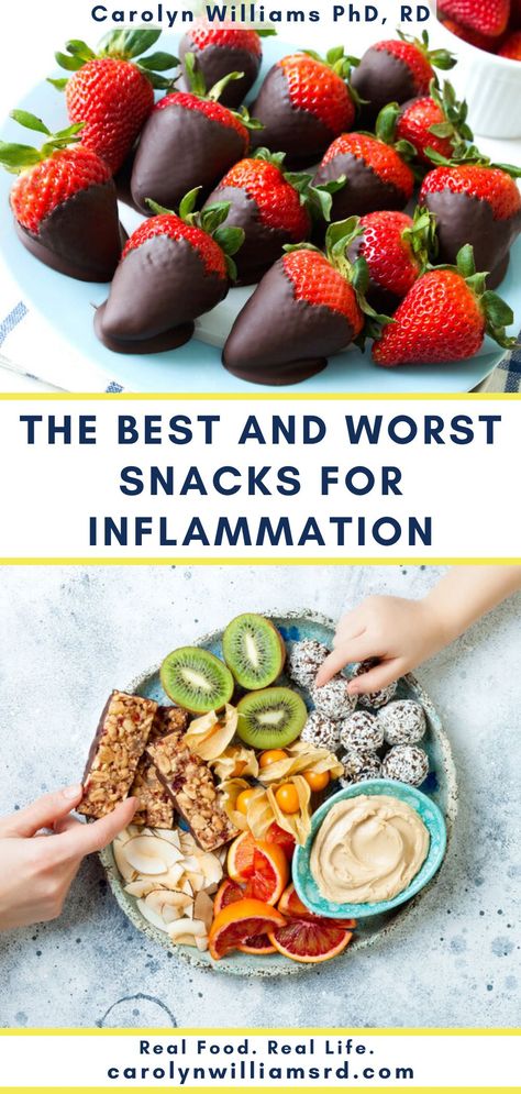 Does anyone else feel like they’ve been snacking way more during quarantine? A few healthy snacks here and there can be a good thing, as long as you’re making the right choices! That’s why I thought this article I wrote for eatingwell.com would be the perfect thing to share on the blog today! I’m discussing the best snacks to help reduce inflammation and also highlighting some that aren’t so great, so you know what to avoid. Low Inflammation Snacks, Snacks For Seniors Citizens, Clean Healthy Snacks, Gut Healing Snacks, Snacks When Sick, Snacks For When Your Sick, Healthy Nighttime Snacks, Holistic Snacks, Anti Inflammation Snacks