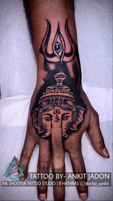 Ganesh Tatttoo | Ganpati tattoo | Hand tattoo Shooter Tattoo, Ganpati Tattoo, Tattoo On Hand, Tattoo Hand, Hand Tattoo, Tattoo On, Hand Tattoos, Tattoos, 10 Things