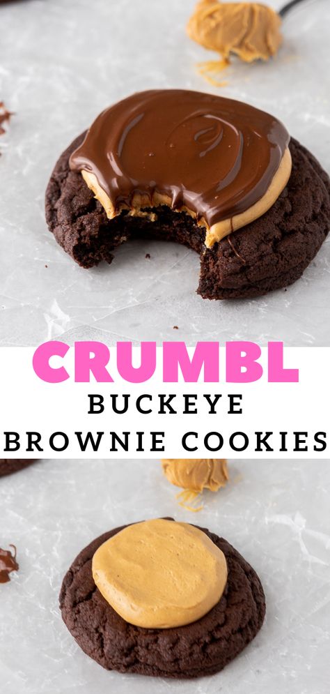 Crumbl Buckeye Brownie Cookies, Crumbl Chocolate Peanut Butter Cookies, How To Ship Cookies, Chocolate Crumbl Cookies, Buckeye Brownie Cookies, Buckeye Cookies, Crumbl Copycat, Buckeye Brownies, Crumble Cookie Recipe