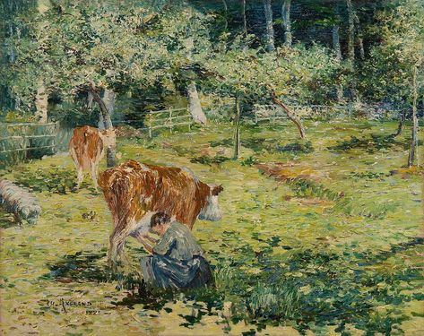 Femme trayant une vache, 1883 by Charles Angrand | Ocula Charles Angrand, Academic Art, Artist Profile, Artist Gallery, French Art, Art Galleries, Sale Artwork, Exhibitions, Oil On Canvas