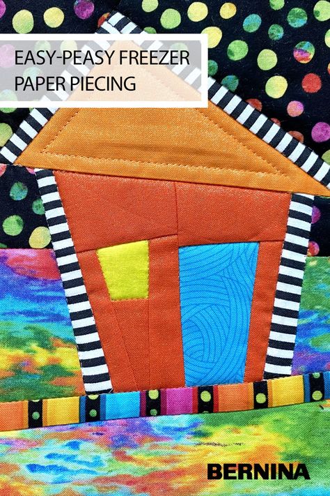 Check out the free pattern and tutorial for Freezer paper piecing a small crooked house art quilt. Visit the blog at weallsew.com for the full tutorial. Freezer Paper Piecing Patterns, House Quilt Patterns Paper Piecing, Free Paper Pieced Patterns Printables, Freezer Paper Applique Tutorials, Christmas Fpp Patterns Free, Free Paper Piecing Patterns Printables Quilt Blocks, Paper Piecing Patterns Free Printables Templates, Paper Pieced Quilt Patterns Free, Paper Piece Patterns