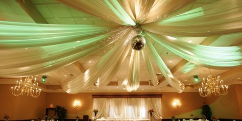 Ceiling Draping Kits Tulle Wedding Decorations, Cheap Wedding Decorations, Ceiling Draping, Wedding Reception Backdrop, Pipe And Drape, Inexpensive Wedding Venues, Hall Decor, Wedding Ceremony Decorations, Banquet Hall