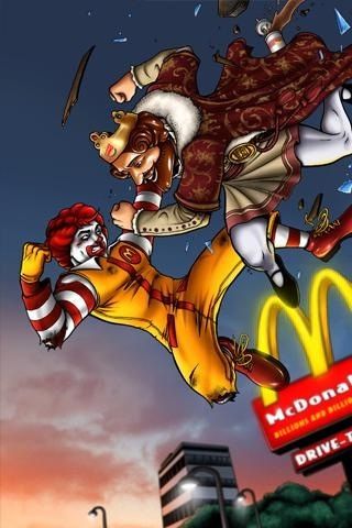 Rivalry - who will reign supreme? Hd Wallpaper Android, Book Images, Burger King, A Cartoon, Cartoon Illustration, Android Wallpaper, Reign, Funny Images, Ronald Mcdonald