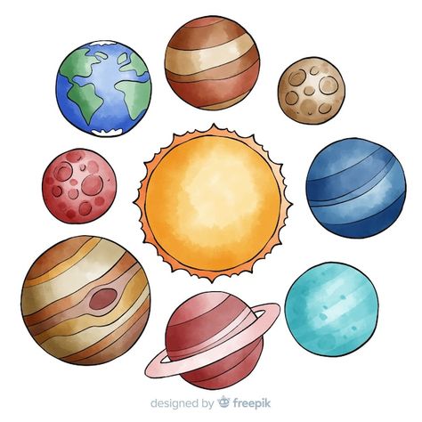 Colourful watercolor planet collection | Free Vector #Freepik #freevector #collection #cartoon-planets #cute #design-pack Cartoon Planets Drawing, Planets Drawing, Planet Drawing, Planet Colors, Galaxy Cat, Baby Activities, Free Cartoons, Business Card Maker, Poster Maker