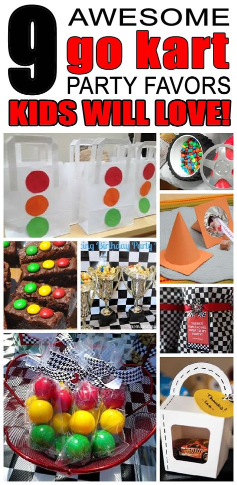 9 amazing go kart party favors for boys and girls. Kids will love these unique go-kart party favors. Go Kart Party Favors, Go Karting Party, Go Kart Party Ideas, Racing Party Favors, Go Kart Birthday Party Ideas, Go Kart Party, Race Car Party Favors, Party Favors For Boys, Unique Birthday Party Ideas