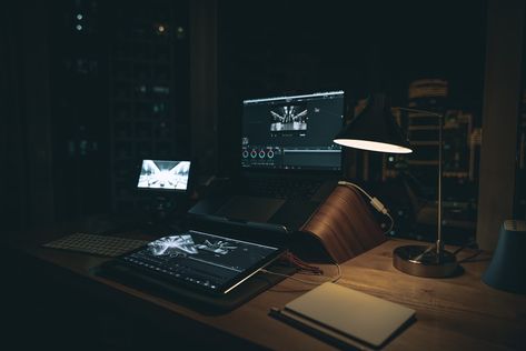 black laptop computer on brown wooden stand photo – Free Laptop Image on Unsplash Wallpaper For Office, Dark Office, Chic Office Decor, Desktop Background Pictures, Office Wallpaper, Work Images, Velvet Wallpaper, Computer Backgrounds, Wallpaper Dekstop