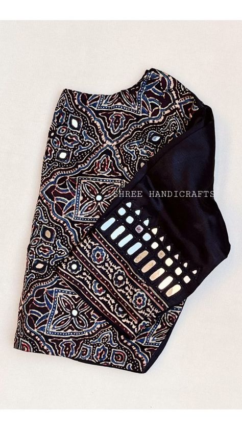 SOLD Ajrakh cotton mirror work blouse with mirror work details on backside,swipe left to see the Blouse design Size 36 to 42 *Dry wash… | Instagram Ajrakh Saree Blouse Designs, Ajrak Blouse Designs, Ajrakh Blouse Designs, Kutchi Work Blouse, Ajrak Blouse, Statement Blouses, Ajrakh Blouse, Model Blouses, Mirror Work Saree Blouse