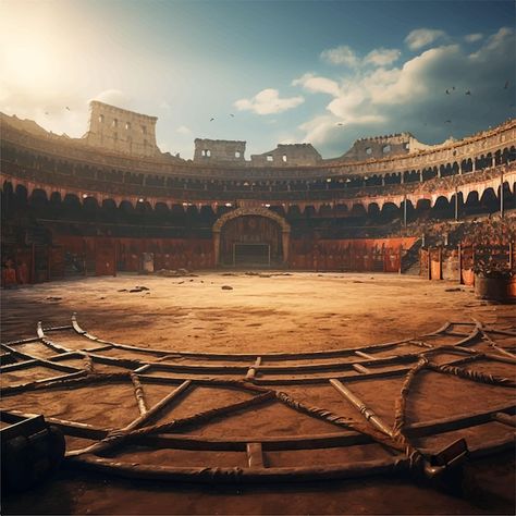 A large circular arena game background w... | Premium Vector #Freepik #vector #colosseum #rome #italy #ancient-rome Ancient Rome Background, Ancient Rome Colosseum, Ancient Rome Landscape, Greek Colloseum, Ancient Background Aesthetic, Gladiator Background, Fantasy Colosseum, Fantasy Arena Concept Art, Athena Background