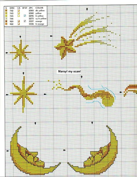 shooting stars & sun 1/2 Astronomy Cross Stitch, Cross Stitch Star, Star Cross Stitch Pattern, Prairie Schooler Cross Stitch Charts, Embroidery Floss Crafts, Moon Cross Stitch, Cat Cross Stitch Pattern, Mini Cross Stitch, Baby Cross