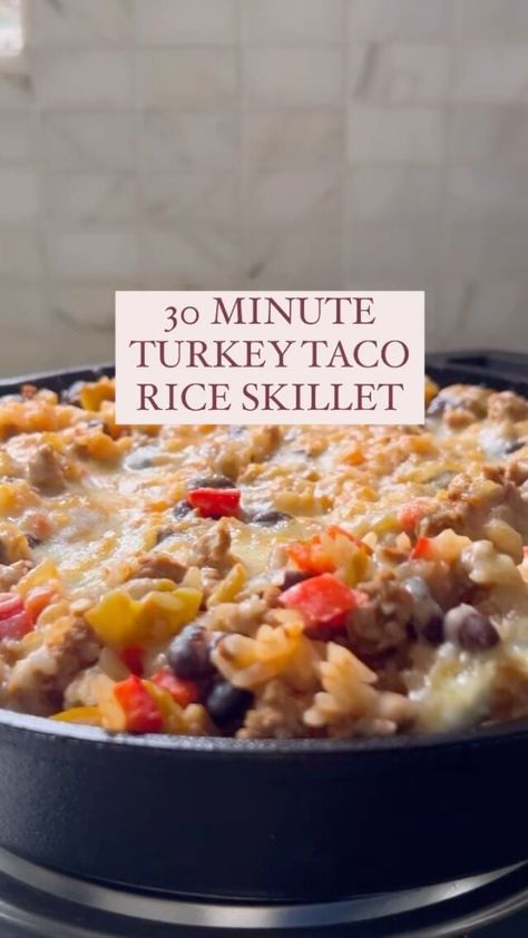 30 Minute Turkey Taco Rice Skillet - Life is but a Dish Taco Rice Skillet, Easy Chocolate Chip Cookie, Jarred Salsa, Yogurt Parfaits, Taco Rice, Homemade Buttercream Frosting, Turkey Taco, Rice Skillet, Diced Green Chilies