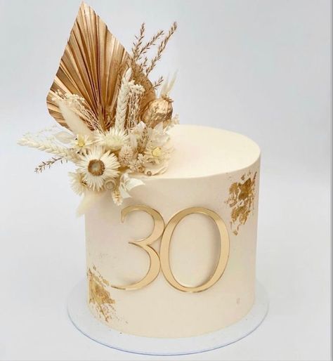 Cake For 30 Birthday Woman, Boho One Year Old Birthday Cake, Boho Birthday Cake For Women, 30th Bday Cakes For Women, Cake For 30th Birthday For Her, Cake 30th Birthday Women, Golden Cake Design, 40th Bday Cake For Women, Beige Birthday Cake