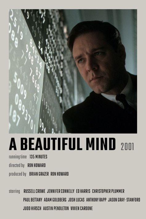 A Beautiful Mind Movie Poster A Beautiful Mind Movie, Mind Movie, Josh Lucas, A Beautiful Mind, Ron Howard, Russell Crowe, Movies By Genre, Office Poster, Thriller Movies