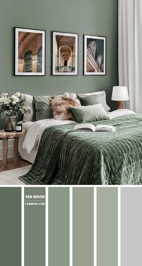 9. Sage Green Bedroom Looking for calming and soothing bedroom colours? Look no further than sage green! Sage green can be a good colour... Interior Design Styles Guide, Beautiful Bedroom Colors, Best Bedroom Colors, Bedroom Color Combination, Popular Interior Design, Gray Walls, تصميم للمنزل العصري, Traditional Interior Design, 아파트 인테리어