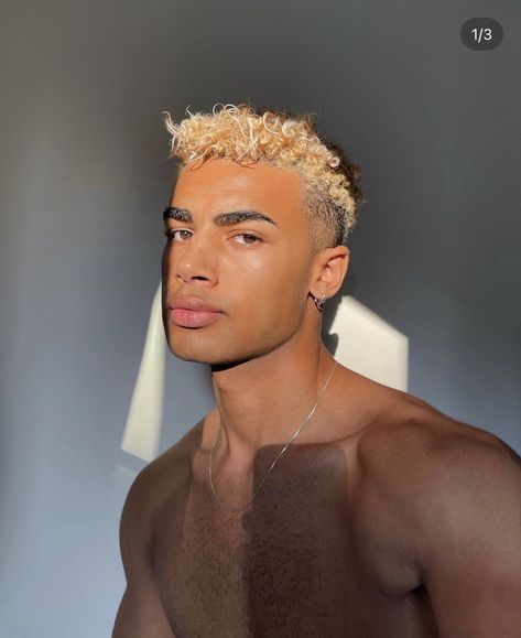 Highlights On Black Hair Men, Coloured Buzzcut, Black Hair Men, Bleach Highlights, Aesthetic Attraction, Muscle Inspiration, Highlights On Black Hair, Men Blonde Hair, Dyed Hair Men