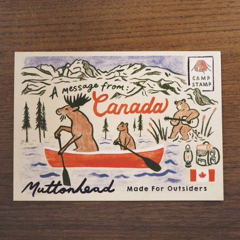 Looking to get in touch with someone back home? Send them a message from Canada with one of our Canadian-esque postcards drawn and printed right here in Toronto, Canada. 5X7" printed on Matte Premium Card-stock 10% of the sales of this item will be donated to help make summer camp accessible to kids who might not be able to afford it. We believe that by providing this opportunity to kids they will be able to gain exposure to the outdoors, learn about nature while building new friendships, all of Summer Camp Branding, Summer Camp Illustration, Camp Postcard, Canada Illustration, Outdoor Illustration, Postcard Design Inspiration, Canada Aesthetic, Illustrated Postcards, Outdoor Branding