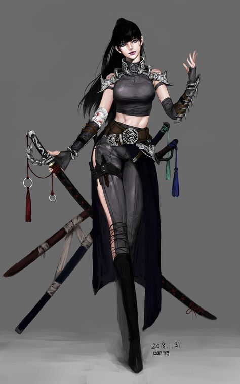 swordswoman, DanMa /Heav_on on ArtStation at https://www.artstation.com/artwork/BPZn6 Anna Cattish, Illustration Fantasy, Character Design Girl, Gambar Figur, Samurai Art, Warrior Girl, Warrior Princess, Fantasy Warrior, Arte Fantasy