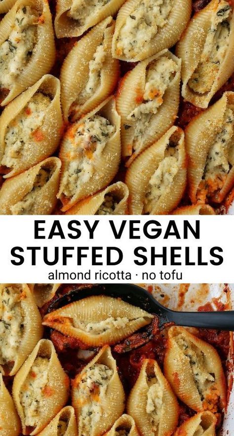 College Cookbook, Vegan Pastas, Vegan Stuffed Shells, Ricotta Stuffed Shells, Cannelloni Pasta, Almond Ricotta, Vegan Italian Recipes, Cheap Vegan Meals, Cheap Vegan