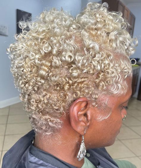 Platinum Blonde On Dark Skin, Ash Blonde Black Women Natural Hair, Natural Blonde Hair Black Women, Curl Inspiration, Blonde Twa, Blone Hair, Short Platinum Blonde Hair, Big Chop Natural Hair, Curly Highlights