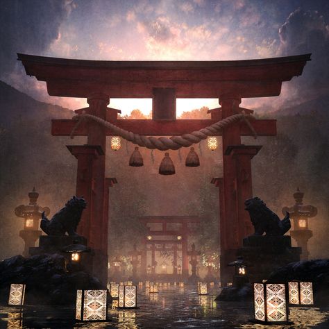 ArtStation - 愁 Japanese Shrine, Samurai Art, Fantasy Places, Japanese Architecture, Art Wallpaper Iphone, Realism Art, Japanese Aesthetic, Cyberpunk Art, 판타지 아트