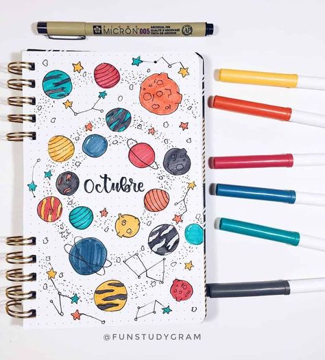 Need some ideas for space and galaxy themed Bullet Journal pages? Here are creative and stunning Bullet Journal page ideas to inspire you. Bullet Journal cover page, monthly log, habit tracker, weekly spreads, and more beautiful space Bullet Journal theme inspirations. #mashaplans #bulletjournal #bujo #inspiration #planwithme #bujoinspo Space And Galaxy, Bullet Journal Lettering, Bullet Journal Month, Bullet Journal Cover Page, Bullet Journal Cover Ideas, Bullet Journal Aesthetic, Bullet Journal Notebook, Bullet Journal School, Bullet Journal Themes