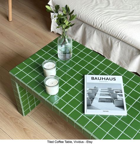 Tiled Coffee Table, Vividus Size: 101x48x42.5h cm Grid Design products are %100 handmade which creates a modern atmosphere in living spaces. This product can be used as side table, shoe rack, coffee table, accent table, and product displayer in a store. ATTENTION! We, as The seller, are not responsible for VAT and customs that may be charged by your own country. Every individual order is hand-packaged with multiple layers of protection and shippe Table Shoe Rack, Funky Coffee Tables, Tile Furniture, Tiled Coffee Table, Tile Table, Diy Tile, Grid Design, Coffee Table Design, Cozy Room