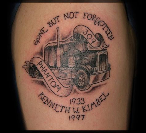 truck tattoos | Mack Truck by ~SierraKay on deviantART Trucker Tattoo, Grandfather Tattoo, Truck Tattoo, Remembrance Tattoos, Men Tattoos Arm Sleeve, Dad Tattoos, Tattoos Skull, Memorial Tattoo, In Memory Of Dad