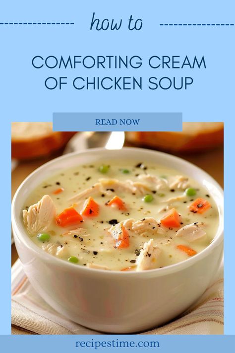 Looking for a hearty and delightful Cream of Chicken Soup recipe? This simple yet delicious soup combines shredded chicken, fresh veggies, and creamy goodness, perfect for those chilly nights. Serve it with warm bread or crackers for a complete meal that your family will love. Easy to make and truly comforting, this soup is just what you need! Discover how to whip up this satisfying homemade soup that's full of flavor and warmth – it's a classic everyone will enjoy! Healthy Seafood Dishes, Easy Homemade Soups, Chicken Soup Recipes Homemade, Chicken Veggie Soup, Brunch Appetizers, Chicken Pie Recipe, Chicken Soup Recipe, Creamy Chicken Soup, Cooking Soup