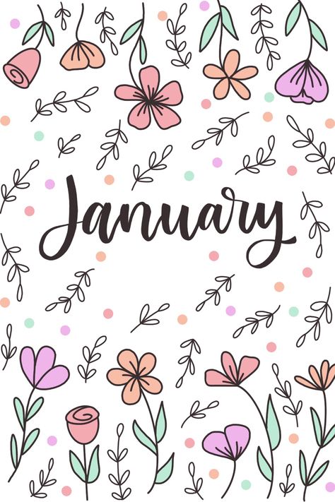 January Calendar Doodles, January Journal Cover, Month Cover Page, Months Wallpaper, Reading Journal Printable, Bullet Journal Ideas Templates, Bullet Planner, Bullet Journal Aesthetic, Art Journal Therapy