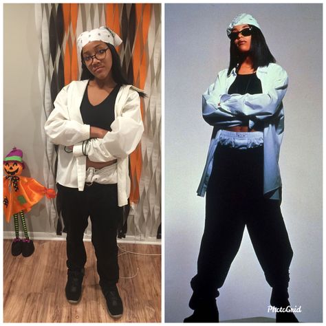 90s Throwback Outfits Spirit Week Women, Dress As A Celebrity Spirit Week, Rapper Halloween Costume Girl, Aaliyah Halloween Costume, Celebrity Dress Up Day At School, 90s Day Spirit Week, Movie Character Costumes Spirit Week, Throw Back Thursday Outfits Spirit Week, Celebrity Costumes Spirit Week