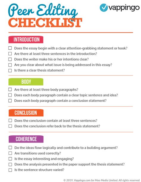 Peer Essay Editing Checklist | Essay Tips | How to Peer Edit an Essay  https://www.vappingo.com/word-blog/peer-edit-essay-free-peer-editing-checklist/ Peer Editing Checklist, Peer Editing Checklist Middle School, Essay Checklist, Peer Feedback, Peer Assessment, Editing Checklist, Peer Editing, College Admission Essay, College Application Essay