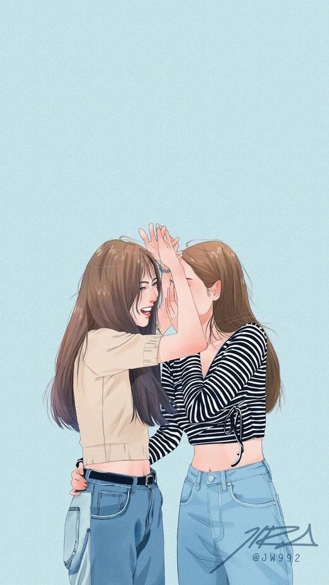 pinterest || @peachypakpak Anime Best Friends Aesthetic, 3 Anime Best Friends, Jensoo Fanart, Friends Aesthetic Wallpaper, Bestie Forever, Besties Pictures, Girls Stickers, Best Friend Drawings, Bff Drawings