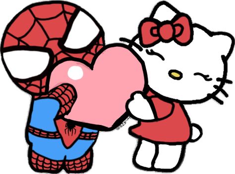 Spiderman X Hello Kitty, Matching Profile Pics, Hello Kitty And Spiderman, Hello Kitty Matching, Hello Kitty Book, National Boyfriend Day, Hello Kitty Design, Hello Kitty Tattoos, Spiderman Theme