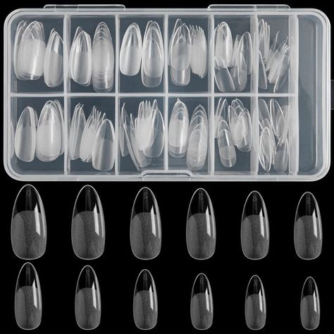 Funfe 120 PCS Clear Oval Nail Tips,12 Sizes Half Matte Nail Tips Almond Stiletto False Nail Tips Full Cover Oval Shape Nails for Women Natural Color Nails, Clear Nail Tips, Short Almond Nails, Soft Gel Nails, Nagel Tips, Gel Nail Tips, Manicure Diy, Manicure Tips, Almond Shape Nails