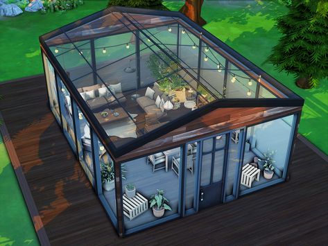 The Sims Resource - Sunroom Sims Glass House, Glass House Sims 4, Sims 4 Screened In Porch, Sims Sunroom, Sims 4 Pergola, Sims 4 Glass Roof, Sims 4 Greenhouse Ideas, Small Sims 4 House, Sims 4 Sunroom