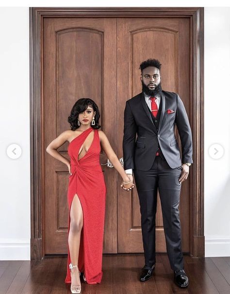 Red Formal Couple Outfit, Formal Couple Outfits, Dinner Gowns, Black King And Queen, Formal Wedding Guests, Anniversary Photoshoot, Couples Engagement Photos, Black King, Black Couples Goals