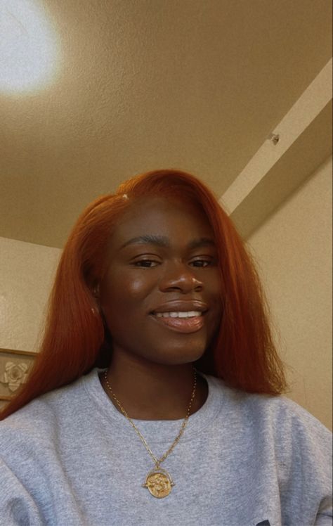 Picture of a dark skin girl with red hair Sizzling Copper Hair On Black Women, Copper Red Hair Dark Skin, Copper Red Hair Color Black Women, Copper Hair On Black Women Dark Skin, Hair Color From Black, Copper Hair Dark Skin, Copper Hair On Dark Skin, Dark Skin Hair Color, Copper Hair With Bangs