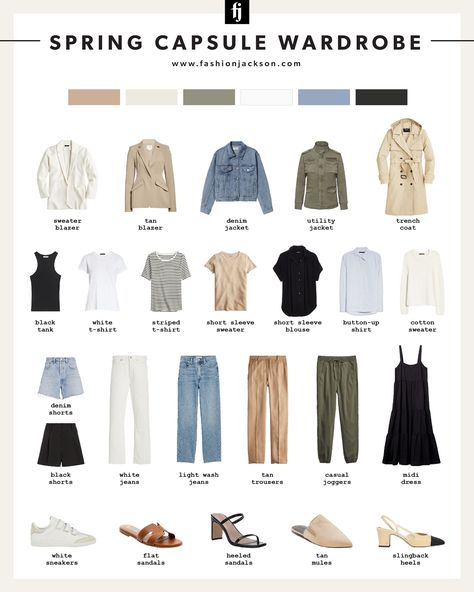 Outfit Ideas Primavera, Travel Capsule Wardrobe Spring, Spring Travel Capsule, Capsule Style, Military Jacket Women, Spring Packing, Style Types, Spring Summer Capsule Wardrobe, Classic Capsule Wardrobe