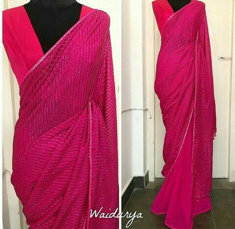 Lehenga Style Saree, Indian Saree Blouse, Indian Saree Blouses Designs, Sequin Embroidery, Gold And Pink, Stylish Sarees, Trendy Fashion Outfits, Red Prom Dress, Beautiful Saree