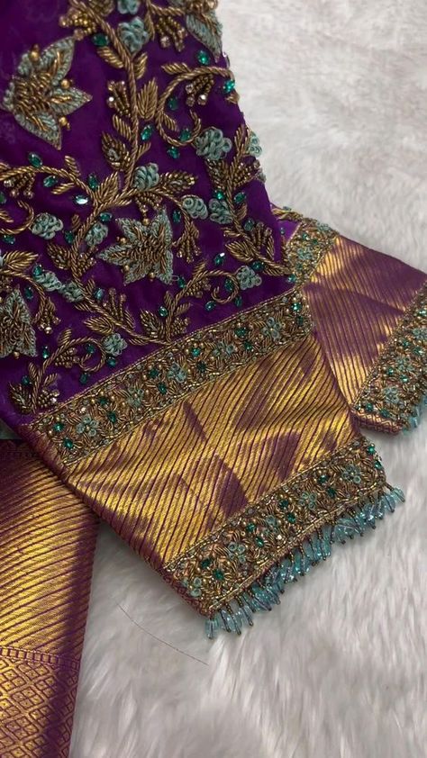 Bridal Design Blouse, Pink And Purple Blouse Designs, Bridal Blouse Maggam Designs, Blouse Maggam Works Latest, New Blouse Designs Maggam Work, Mugurtham Blouse Design, Marriage Blouses Indian Weddings, Hand Work Design For Blouse, Latest Bridal Blouse Designs Pattern