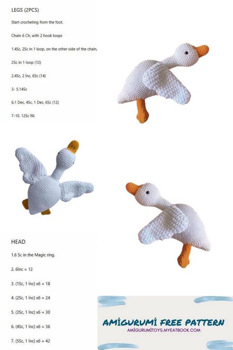 Amigurumi Cute Goose Free Pattern - Amigurumi toys Goose Amigurumi Free Crochet, Free Goose Crochet Pattern, Amigurumi Goose Free Pattern, Goose Crochet Pattern Free, Crochet Goose Pattern Free, Goose Amigurumi, Goose Crochet, Crochet Goose, Goose Pattern