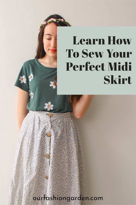 DIY midi skirt tutorial Button Up Midi Skirt Pattern, Sew A Midi Skirt, Diy Linen Skirt Free Pattern, Midi Skirt Diy Pattern, Womens Skirt Sewing Pattern, Diy Midi Skirt Pattern, Easy Midi Skirt Pattern, Make Your Own Skirt, Tie On Skirt