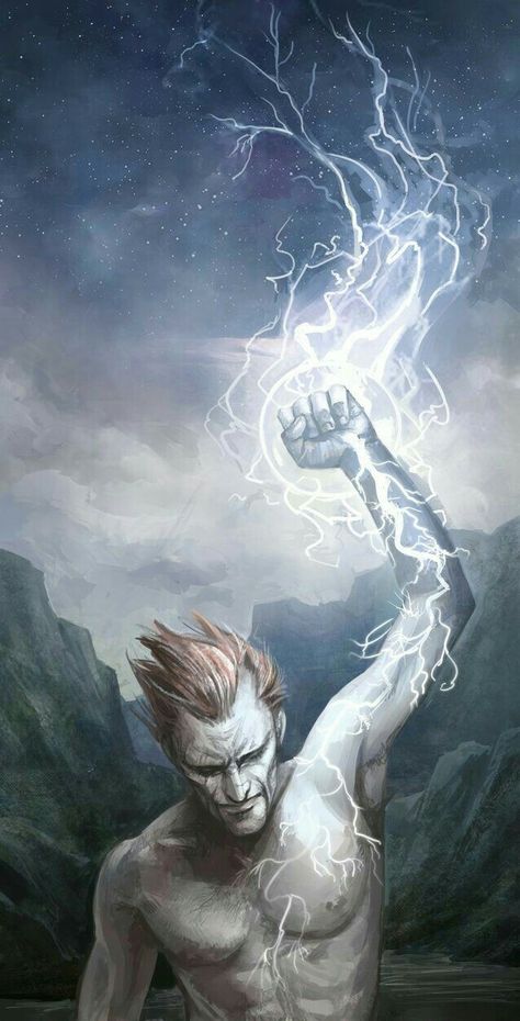 God Of Lightning Fantasy Art, Lightning God Art, Elemental Powers Character Inspiration, Snow Elemental, Lightning Elemental, Lightning Mage, Storm Sorcerer, Lightning God, Sorcerer Dnd