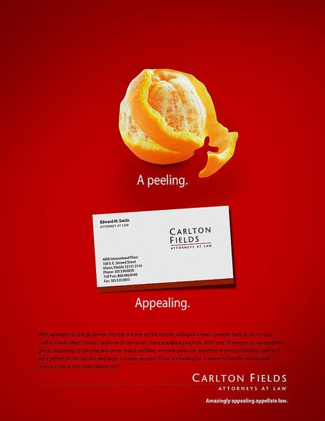 CF Carlton Appellate orange - Fishman Marketing  print advertisement Law Firm Advertising, Creative Marketing Campaign, Creative Strategy, Law Firm Marketing, Banners Design, Banner Designs, Print Advertisement, Accounting Firms, Attorney At Law