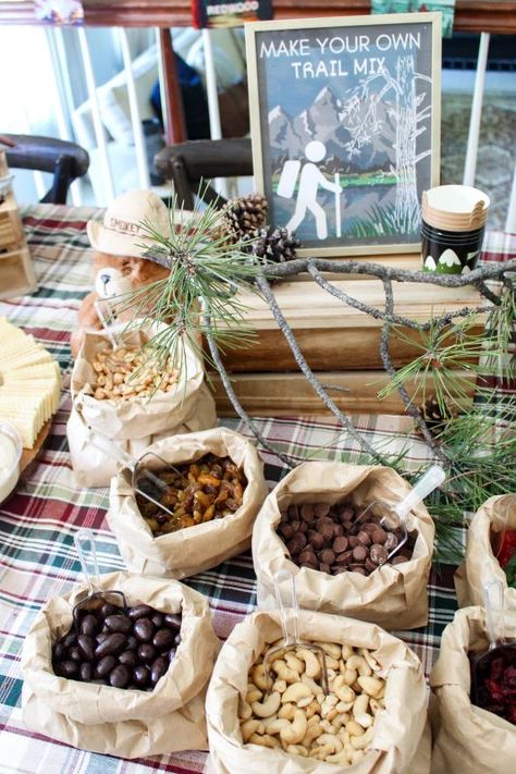 Conservation Themed Party, Bush Theme Party, Mountain Themed Food Party Ideas, Outdoor Adventure Birthday Party Ideas, Wilderness Party Food, State Park Themed Party, 30th Camping Birthday, National Park Food Ideas, Hiking Retirement Party