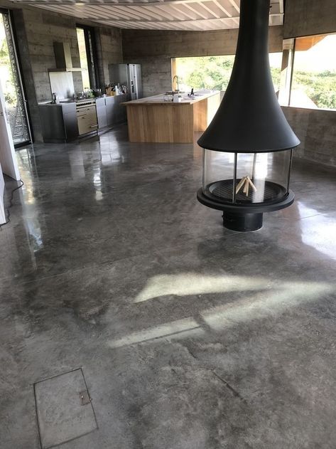 Black Home Aesthetic, Concrete Floors Bedroom, Industrial Style House, Concrete Floors In House, Concrete Stain Patio, Cabin Style Homes, Concrete Patio Designs, Australia House, Shelter Design